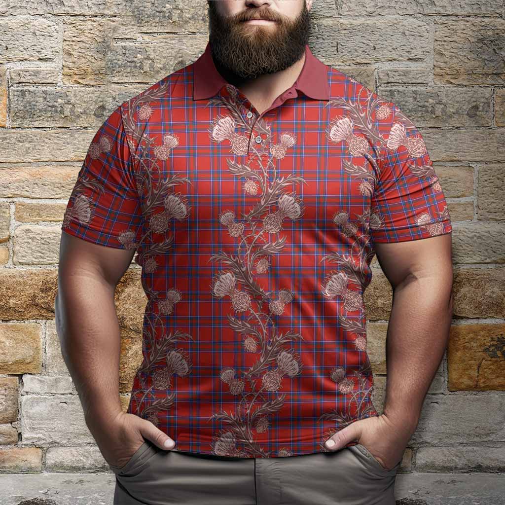 Rait Tartan Polo Shirt Seamless Scottish Thistle Flowers