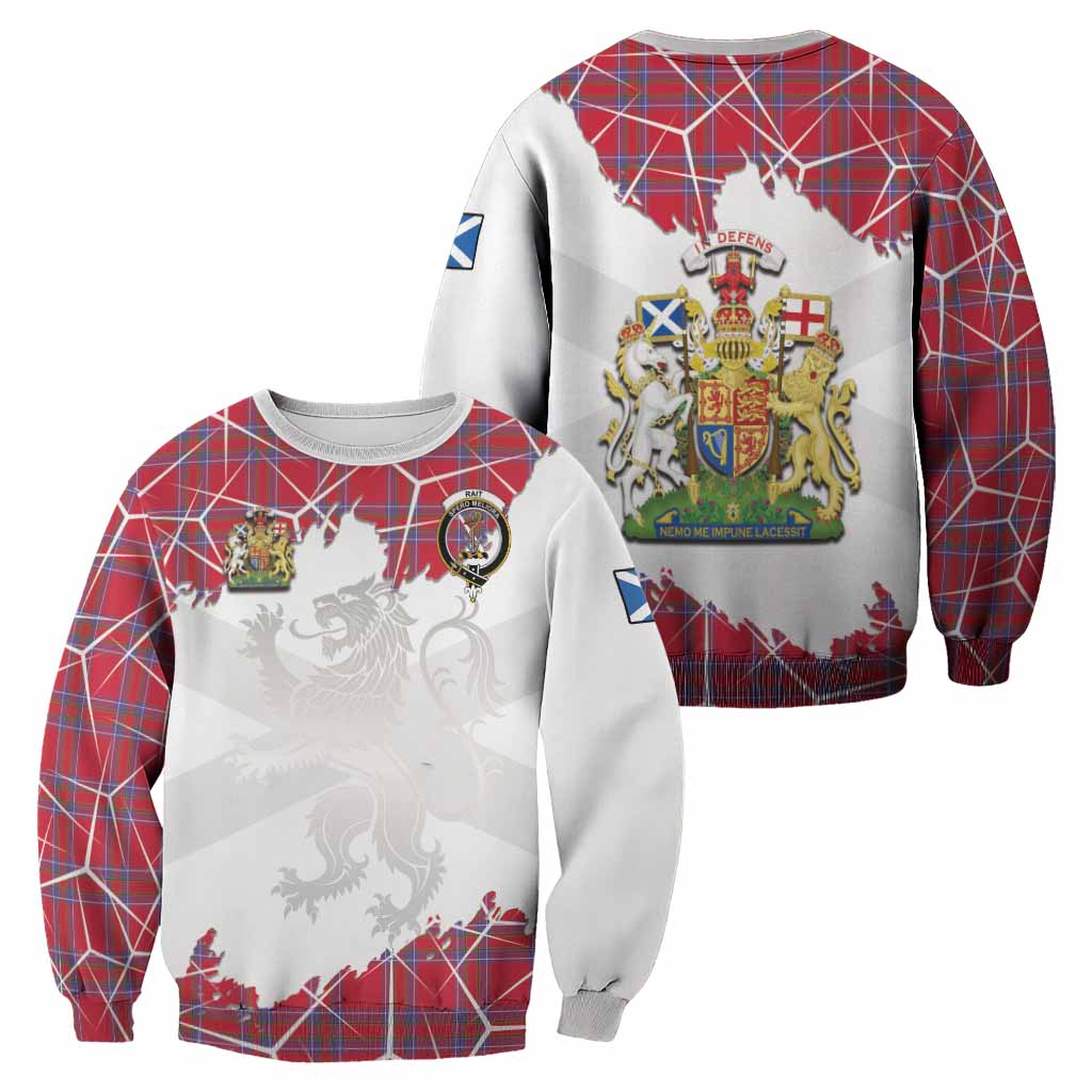 Rait Tartan Sweatshirt with Family Crest and Lion Rampant Grunge Style