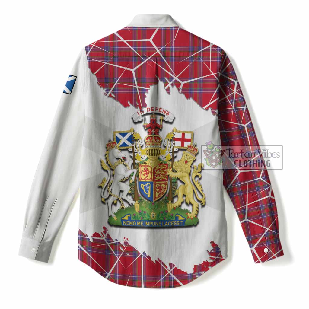 Rait Tartan Women Casual Shirt with Family Crest and Lion Rampant Grunge Style