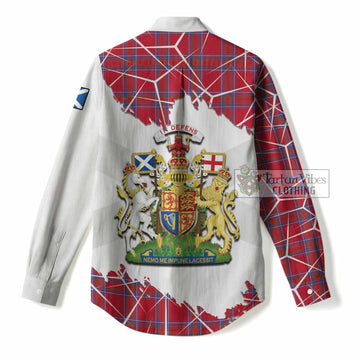 Rait Tartan Women Casual Shirt with Family Crest and Lion Rampant Grunge Style
