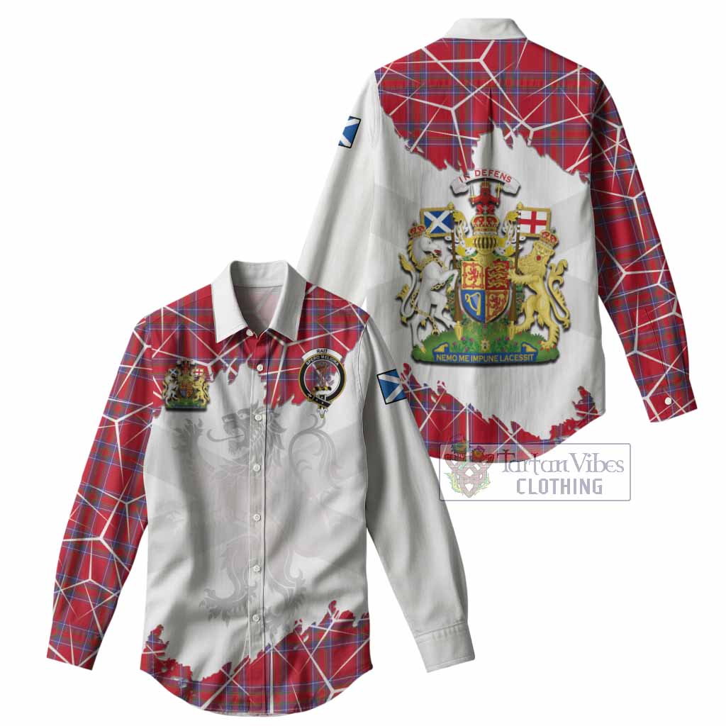 Rait Tartan Women Casual Shirt with Family Crest and Lion Rampant Grunge Style