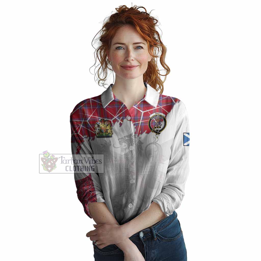 Rait Tartan Women Casual Shirt with Family Crest and Lion Rampant Grunge Style