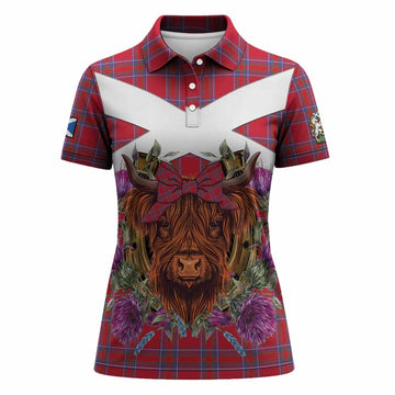 Rait Tartan Women Polo Shirt Scottish Thistle Heilan Coo