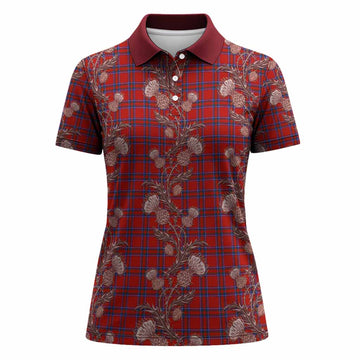 Rait Tartan Women Polo Shirt Seamless Scottish Thistle Flowers
