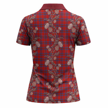 Rait Tartan Women Polo Shirt Seamless Scottish Thistle Flowers