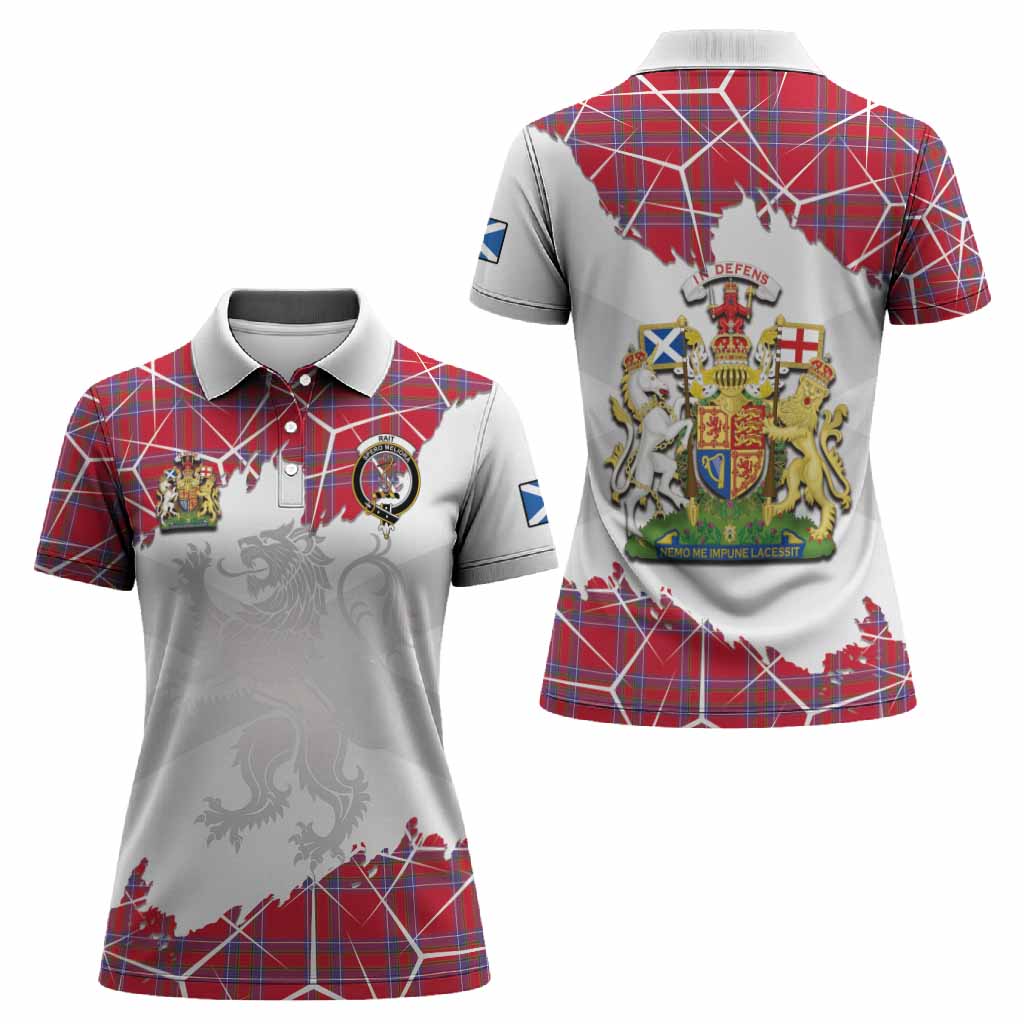 Rait Tartan Women Polo Shirt with Family Crest and Lion Rampant Grunge Style