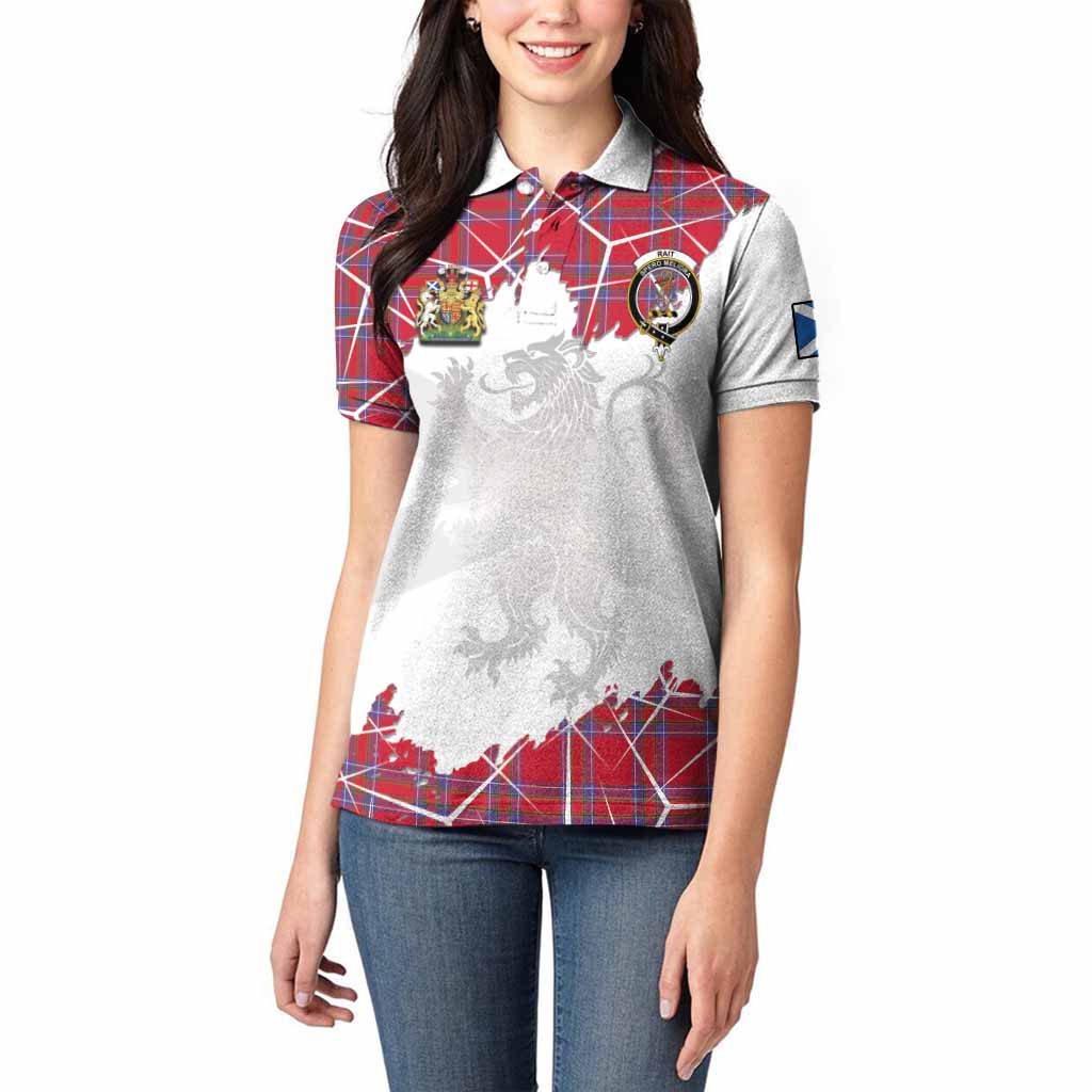 Rait Tartan Women Polo Shirt with Family Crest and Lion Rampant Grunge Style