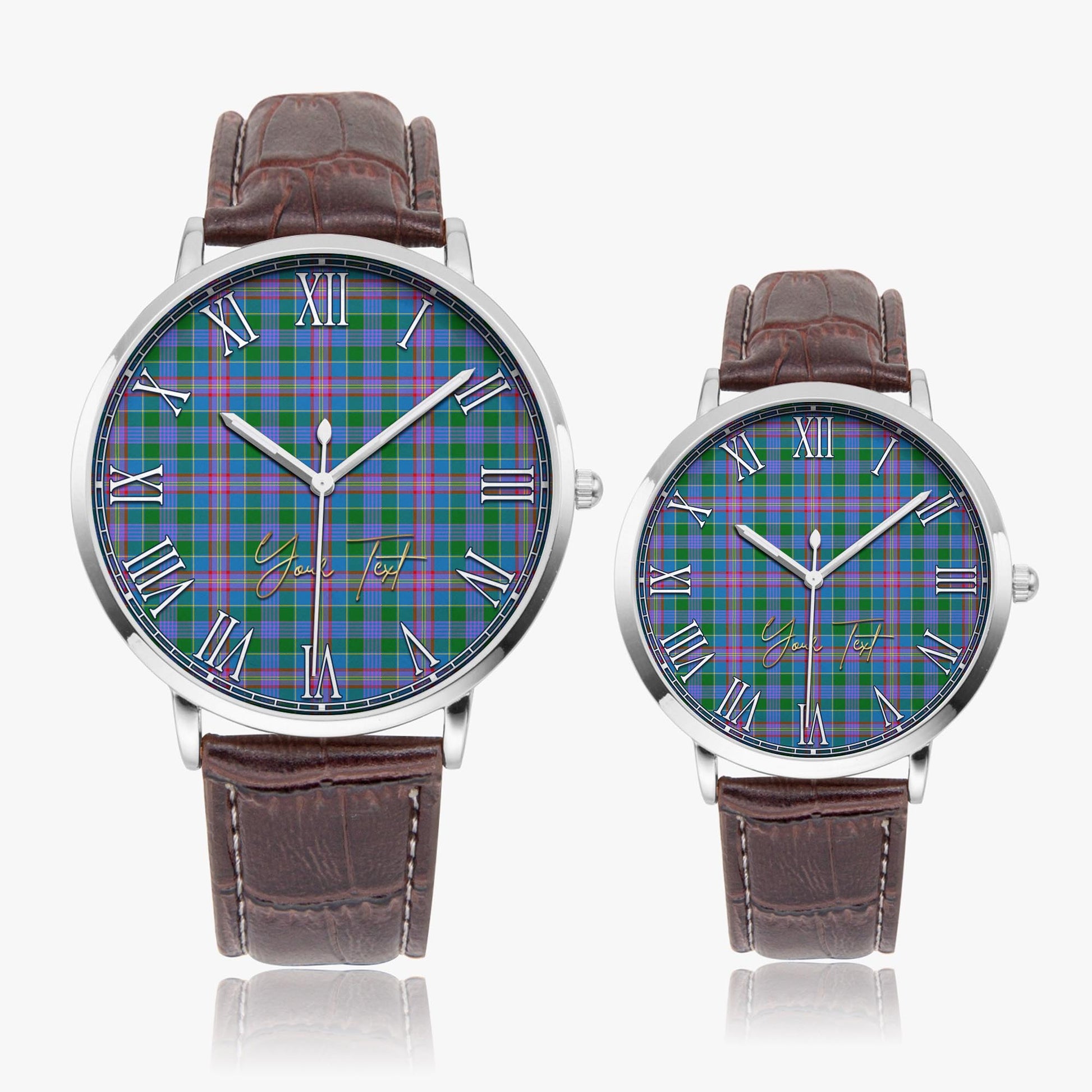 Ralston Tartan Personalized Your Text Leather Trap Quartz Watch Ultra Thin Silver Case With Brown Leather Strap - Tartanvibesclothing