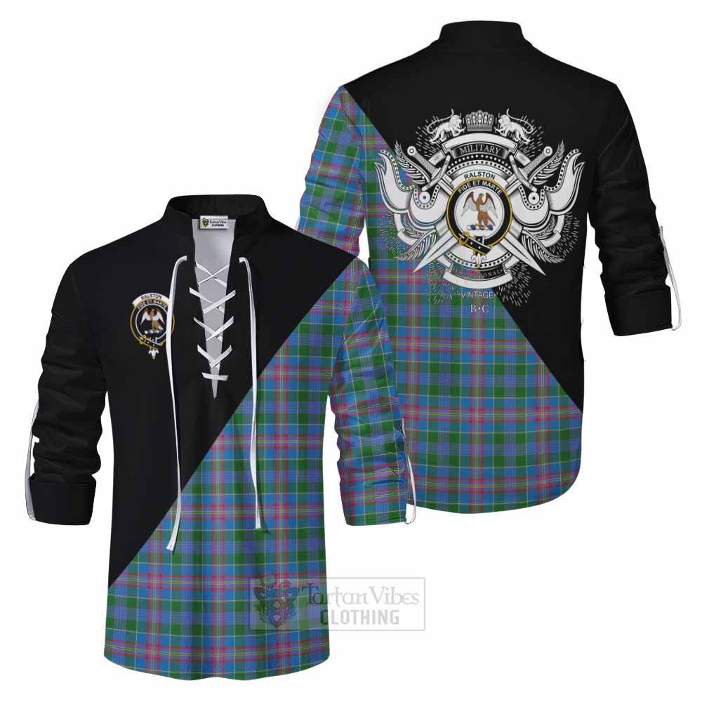 Tartan Vibes Clothing Ralston Tartan Ghillie Kilt Shirt with Family Crest and Military Logo Style