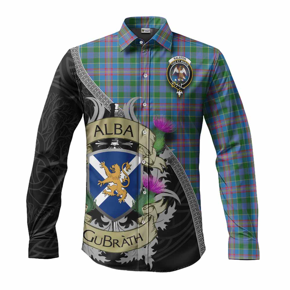 Tartan Vibes Clothing Ralston Tartan Family Crest Long Sleeve Button Shirt Lion Rampant Royal Thistle Shield Celtic Inspired