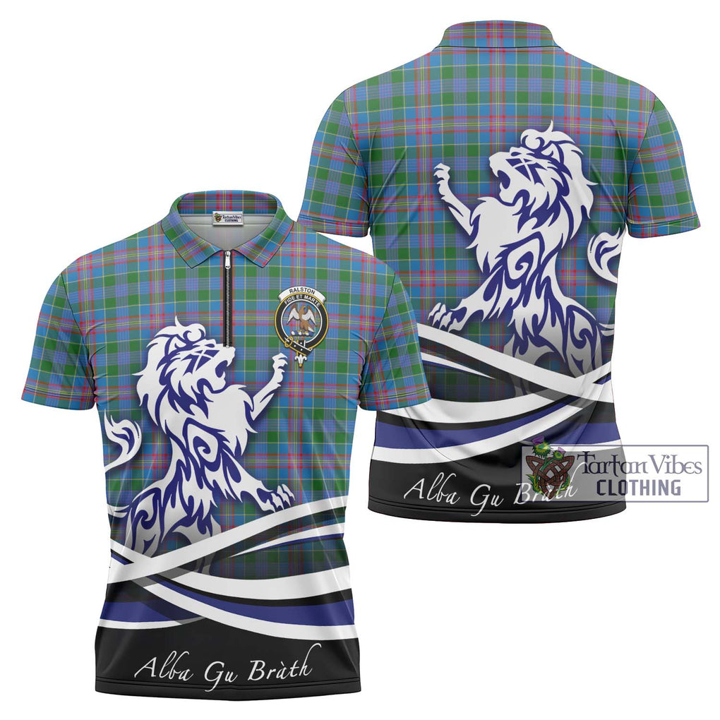 Ralston Tartan Zipper Polo Shirt with Alba Gu Brath Regal Lion Emblem Unisex - Tartanvibesclothing Shop