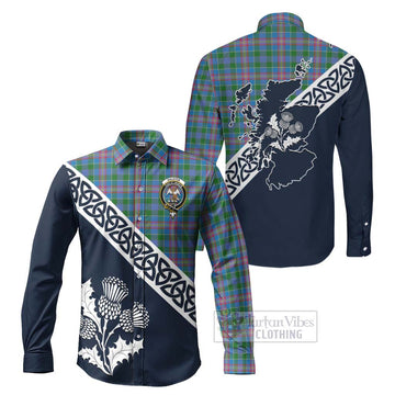 Tartan Vibes Clothing Ralston Tartan Long Sleeve Button Shirt Featuring Thistle and Scotland Map