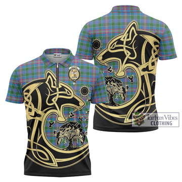 Ralston Tartan Zipper Polo Shirt with Family Crest Celtic Wolf Style