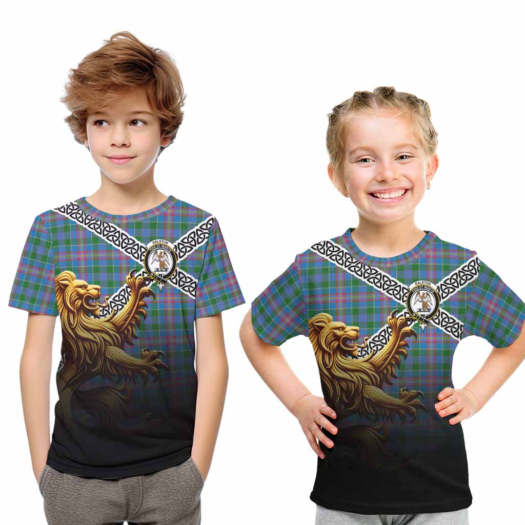 Tartan Vibes Clothing Ralston Crest Tartan Kid T-Shirt with Golden Lion Emblem Celtic Style