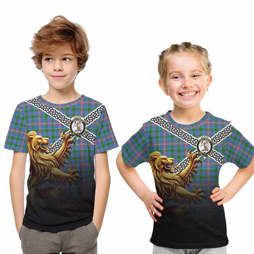 Ralston Crest Tartan Kid T-Shirt with Golden Lion Emblem Celtic Style