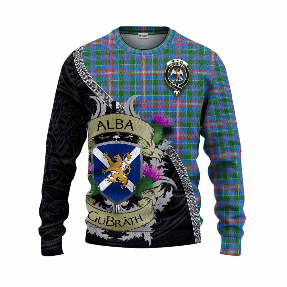 Tartan Vibes Clothing Ralston Tartan Family Crest Knitted Sweater Lion Rampant Royal Thistle Shield Celtic Inspired