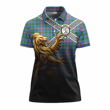 Ralston Crest Tartan Women's Polo Shirt with Golden Lion Emblem Celtic Style