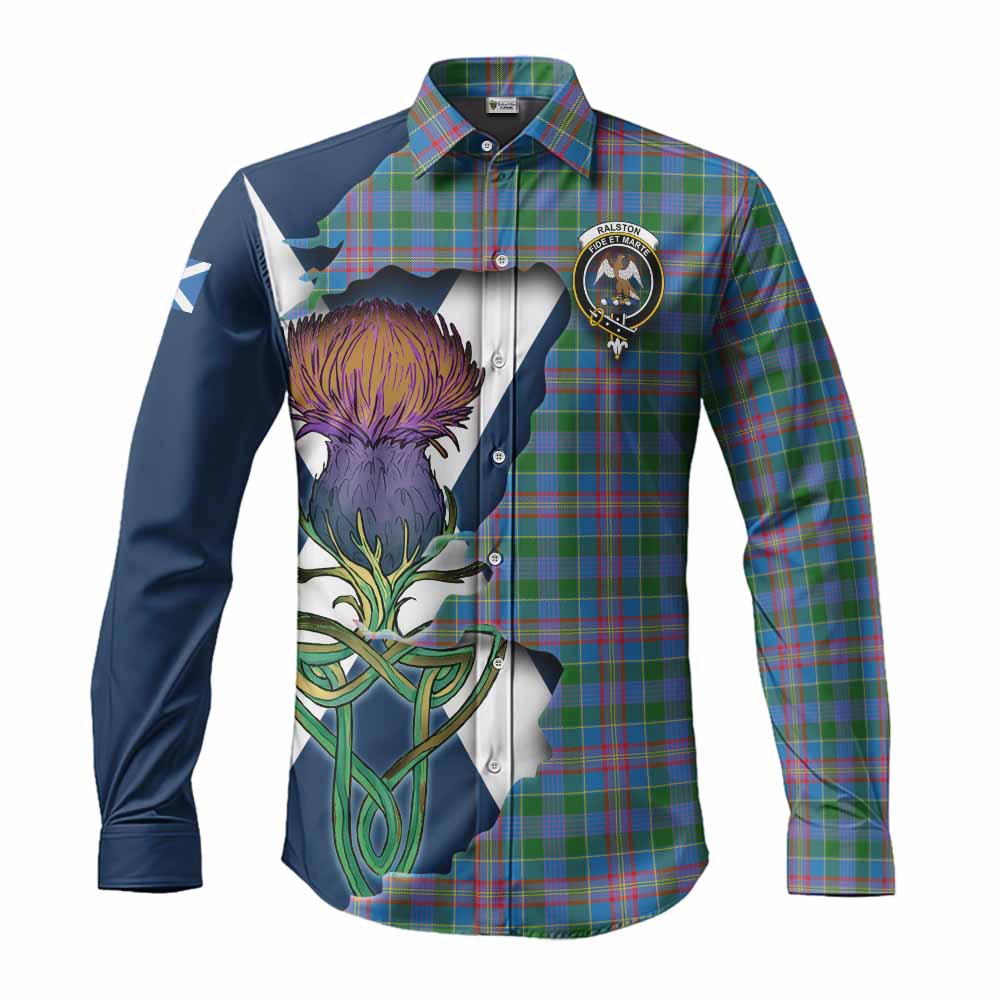 Tartan Vibes Clothing Ralston Tartan Family Crest Long Sleeve Button Shirt Scottish Thistle Celtic Inspired