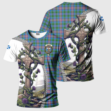 Tartan Vibes Clothing Ralston Agnew Tartan T-Shirt with Family Crest and St. Andrew's Cross Accented by Thistle Vines