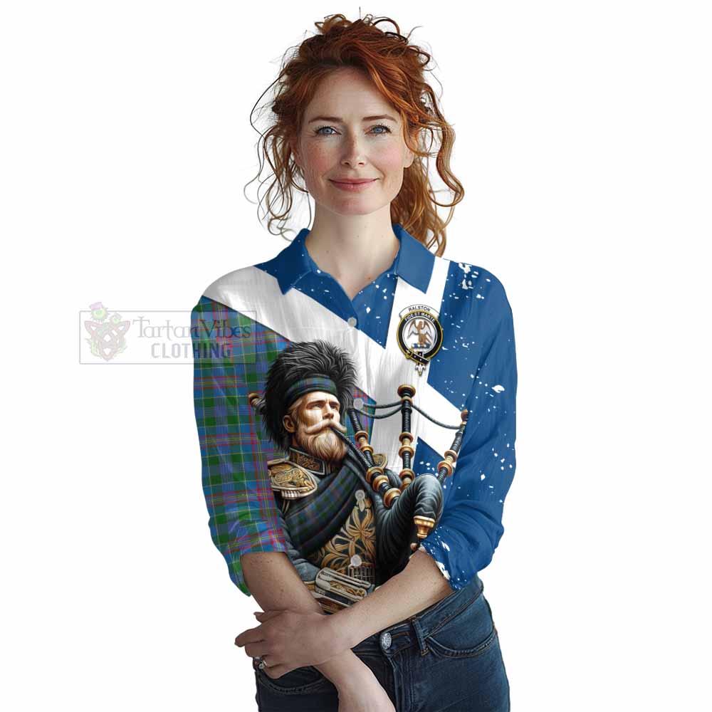 Tartan Vibes Clothing Ralston Tartan Women's Casual Shirt with Family Crest Scottish Bagpiper Vibes