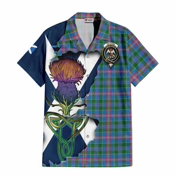 Tartan Vibes Clothing Ralston Tartan Family Crest Short Sleeve Button Shirt Scottish Thistle Celtic Inspired