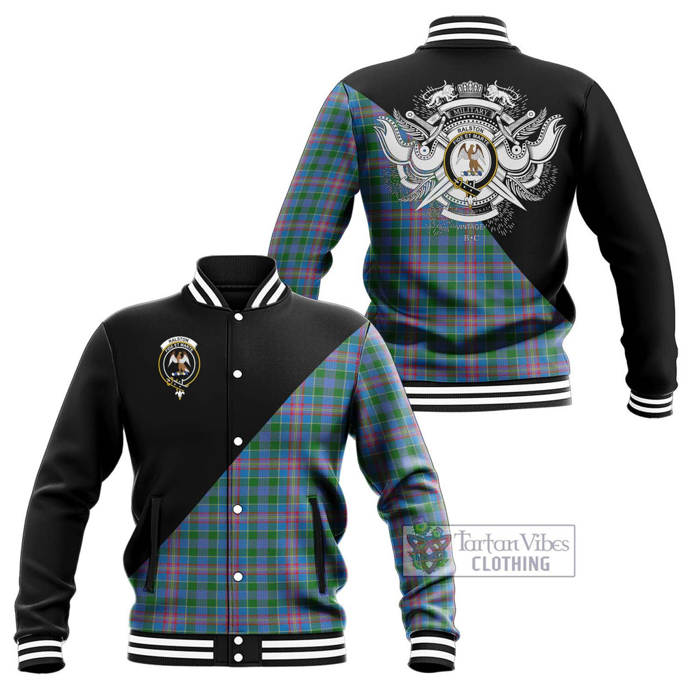 Ralston Tartan Baseball Jacket with Family Crest and Military Logo Style Unisex - Tartanvibesclothing Shop