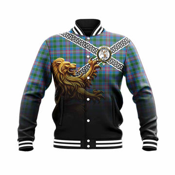 Ralston Crest Tartan Baseball Jacket with Golden Lion Emblem Celtic Style