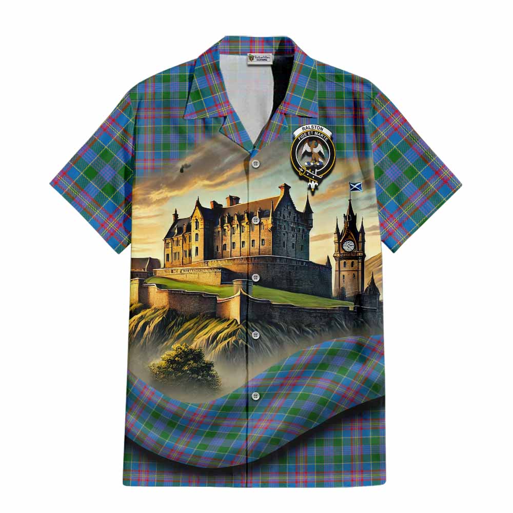 Tartan Vibes Clothing Ralston Tartan Family Crest Short Sleeve Button Shirt with Scottish Ancient Castle Style