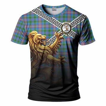 Tartan Vibes Clothing Ralston Crest Tartan T-Shirt with Golden Lion Emblem Celtic Style