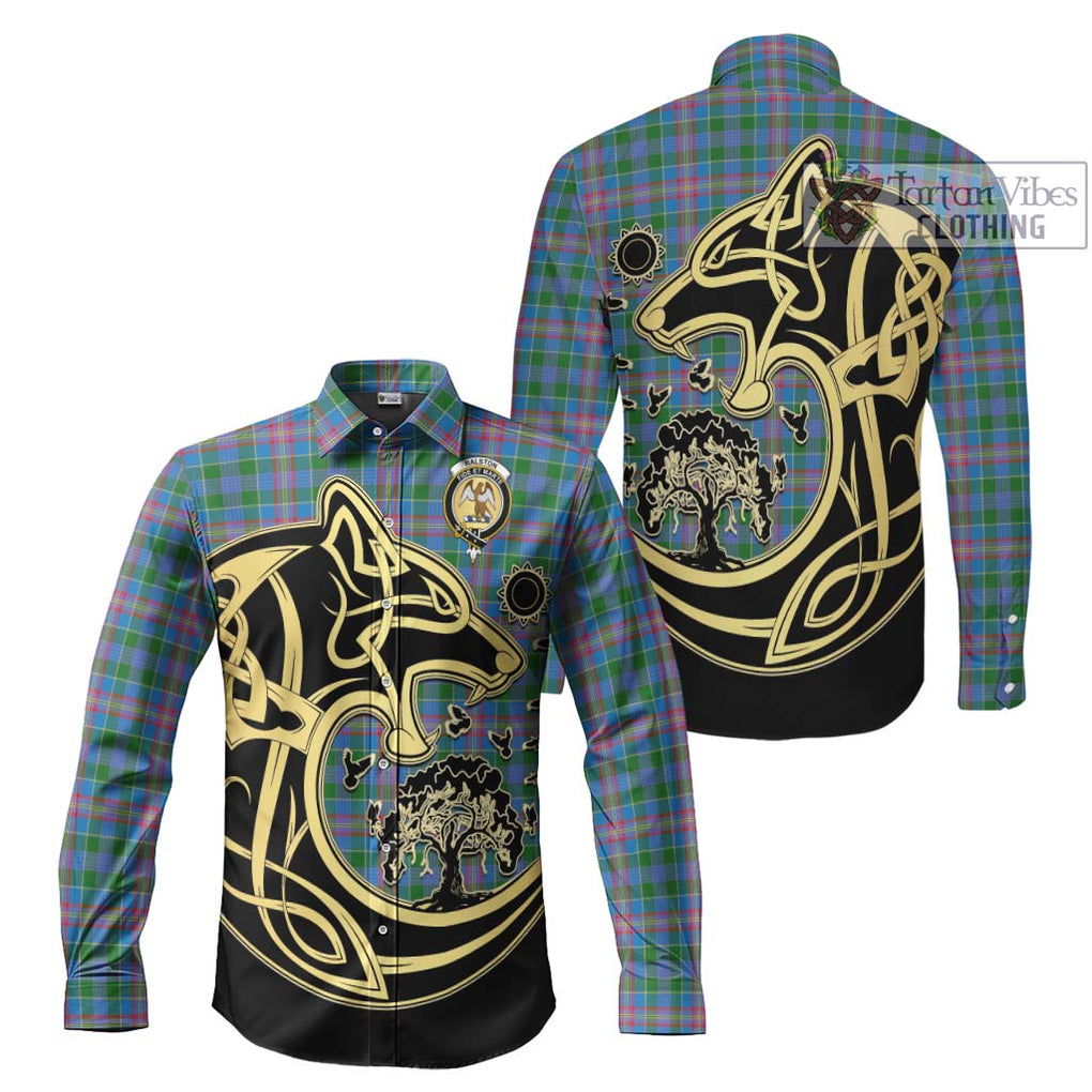 Ralston Tartan Long Sleeve Button Shirt with Family Crest Celtic Wolf Style Men's Shirt S - Tartan Vibes Clothing