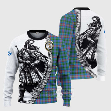 Tartan Vibes Clothing Ralston Tartan Clan Crest Knitted Sweater with Highlander Warrior Celtic Style