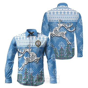 Ralston Clan Christmas Long Sleeve Button Shirt Celtic Reindeer Style