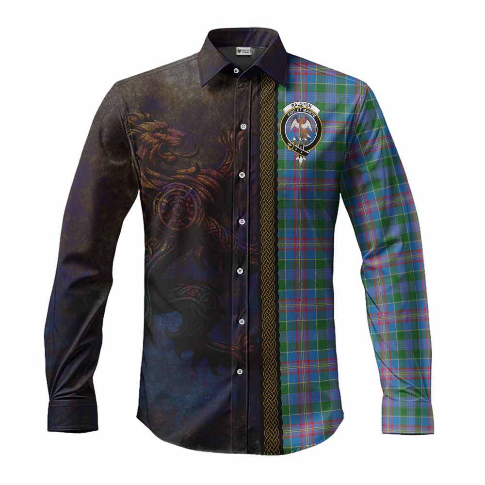 Tartan Vibes Clothing Ralston Tartan Family Crest Long Sleeve Button Shirt Alba Gu Brath Be Brave Lion Ancient Style