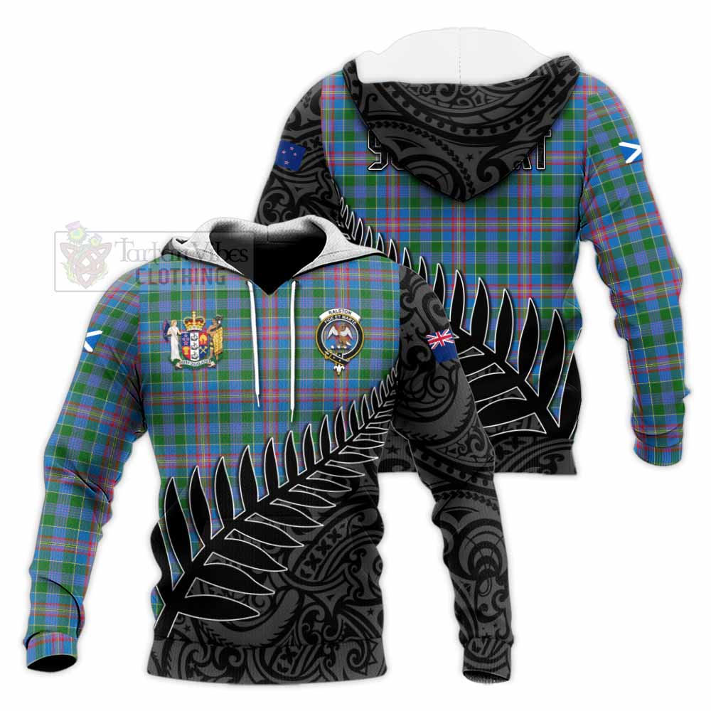Tartan Vibes Clothing Ralston Crest Tartan Knitted Hoodie with New Zealand Silver Fern Half Style