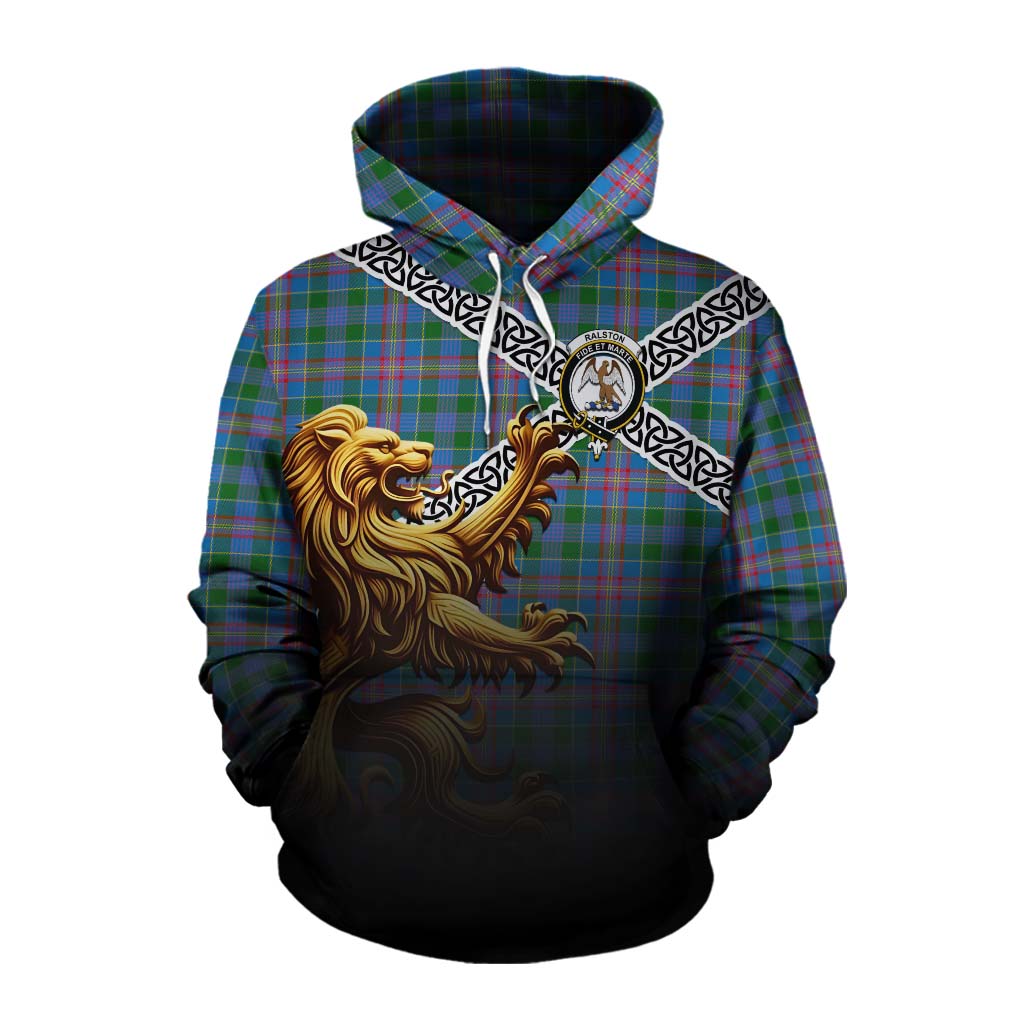 Tartan Vibes Clothing Ralston Crest Tartan Cotton Hoodie with Golden Lion Emblem Celtic Style