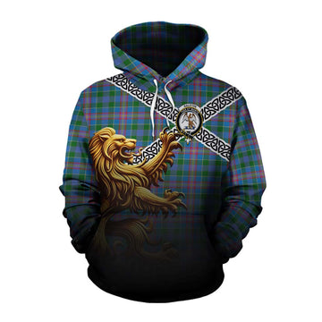 Ralston Crest Tartan Cotton Hoodie with Golden Lion Emblem Celtic Style