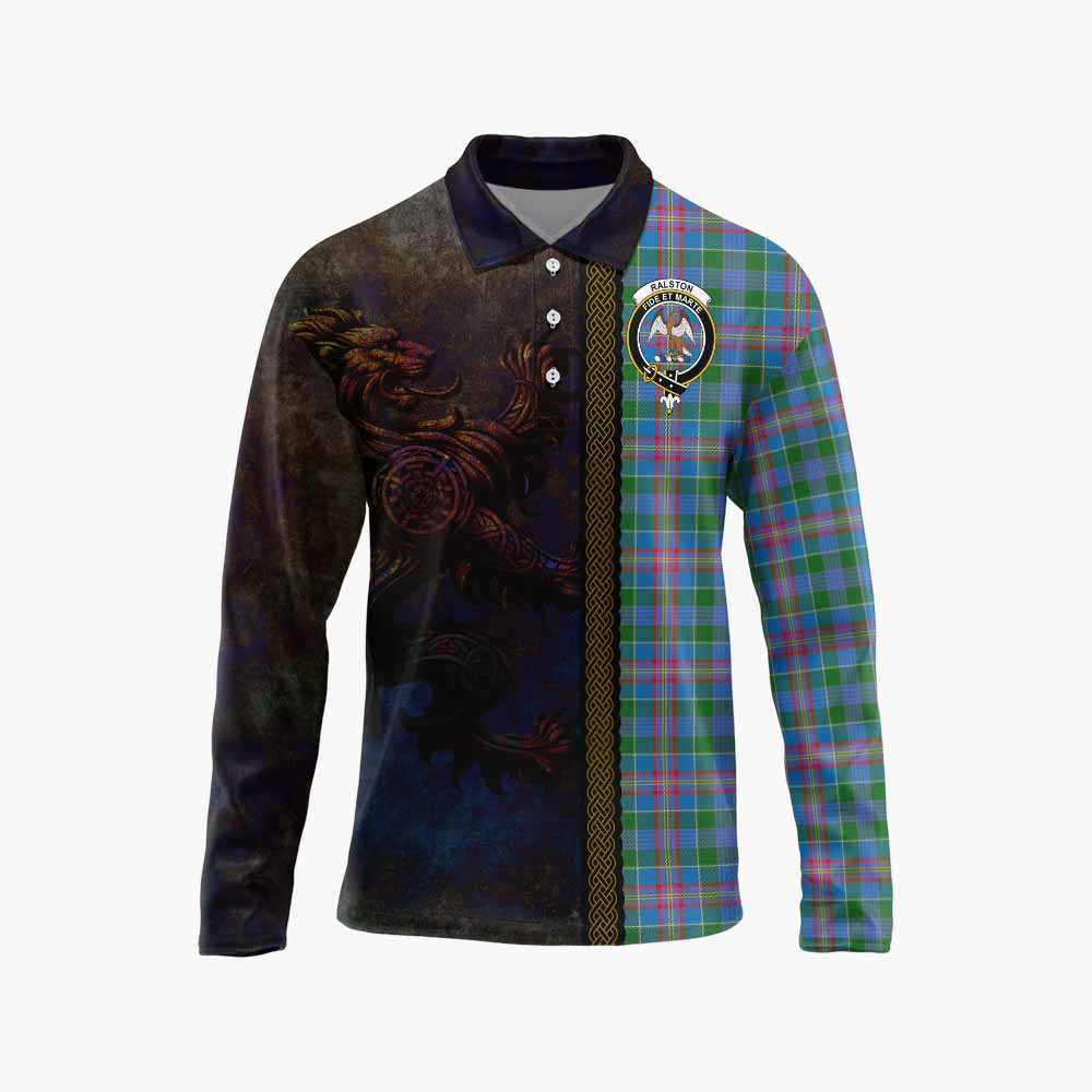 Tartan Vibes Clothing Ralston Tartan Family Crest Long Sleeve Polo Shirt Alba Gu Brath Be Brave Lion Ancient Style
