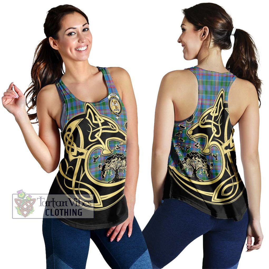 Ralston Tartan Women's Racerback Tanks with Family Crest Celtic Wolf Style 4XL - Tartan Vibes Clothing