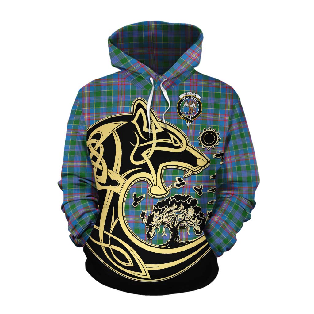 Tartan Vibes Clothing Ralston Tartan Cotton Hoodie with Family Crest Celtic Wolf Style