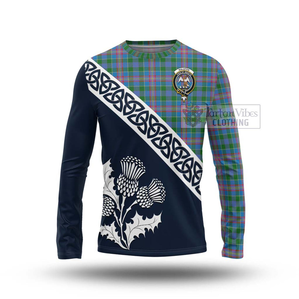 Tartan Vibes Clothing Ralston Tartan Long Sleeve T-Shirt Featuring Thistle and Scotland Map