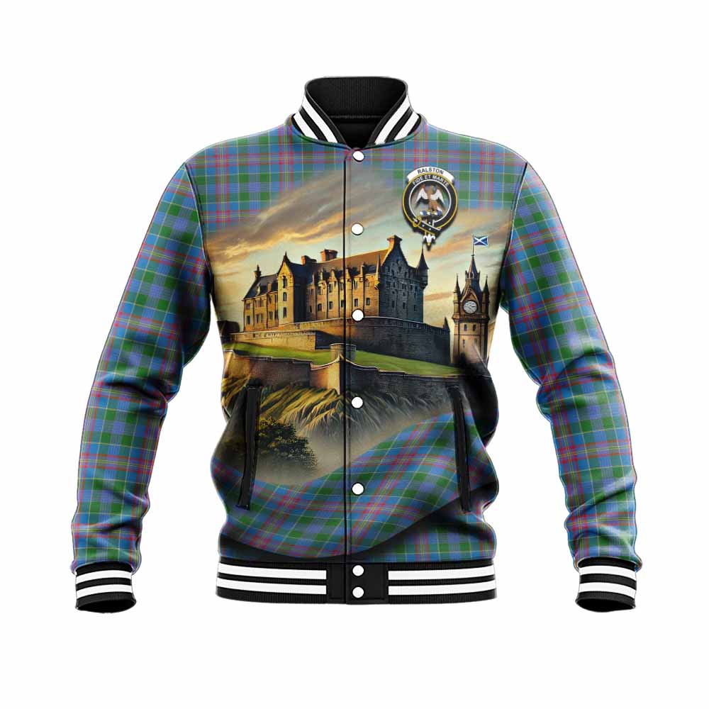 Tartan Vibes Clothing Ralston Tartan Family Crest Baseball Jacket with Scottish Ancient Castle Style