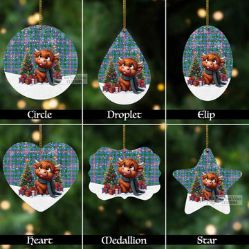 Ralston Tartan Christmas Aluminium Ornament with Adorable Highland Coo