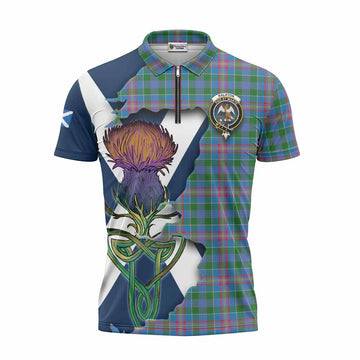 Ralston Tartan Family Crest Zipper Polo Shirt Scottish Thistle Celtic Inspired
