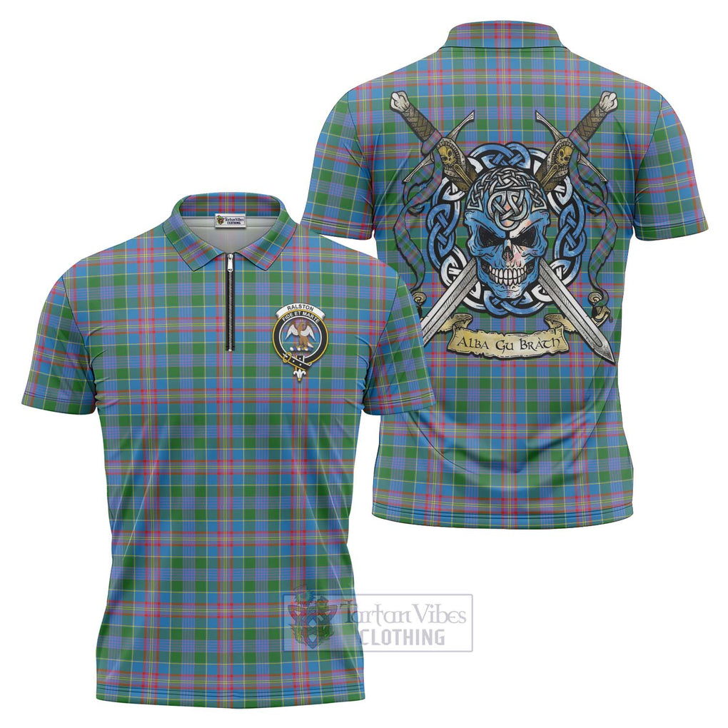 Tartan Vibes Clothing Ralston Tartan Zipper Polo Shirt with Family Crest Celtic Skull Style