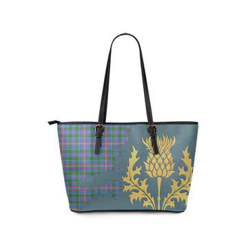 Ralston Tartan Leather Tote Bag Gold Thistle Style