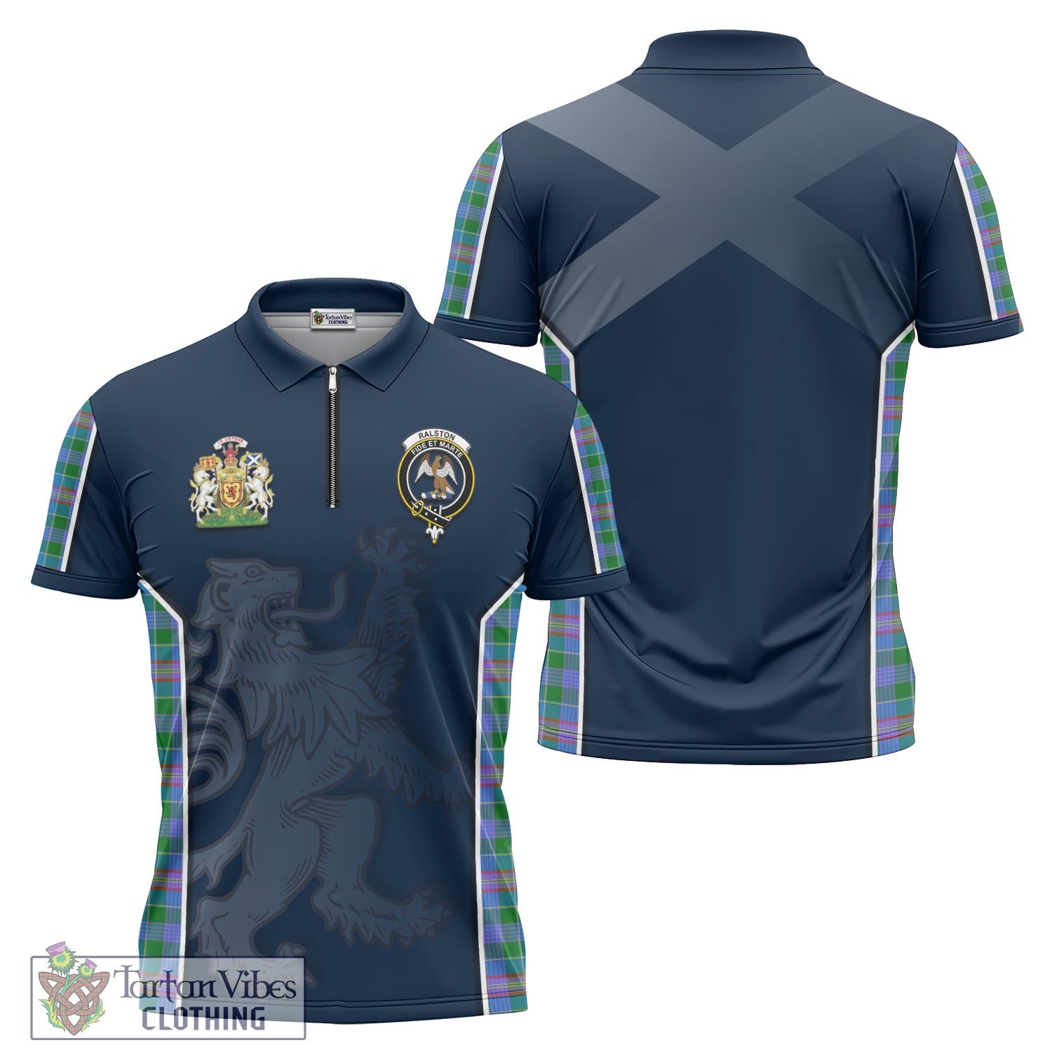 Tartan Vibes Clothing Ralston Tartan Zipper Polo Shirt with Family Crest and Lion Rampant Vibes Sport Style