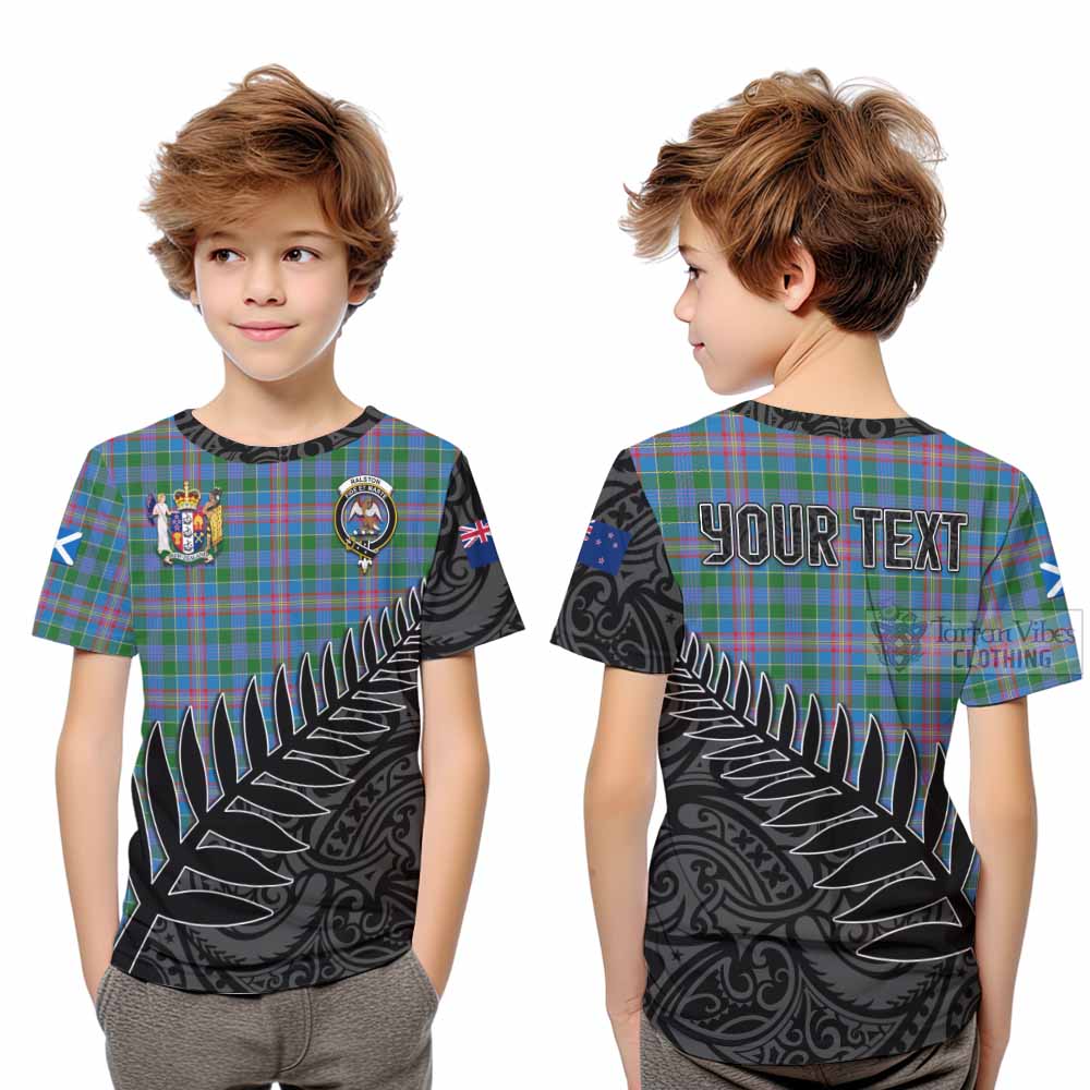 Tartan Vibes Clothing Ralston Crest Tartan Kid T-Shirt with New Zealand Silver Fern Half Style