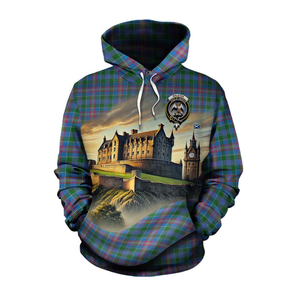 Tartan Vibes Clothing Ralston Tartan Family Crest Cotton Hoodie with Scottish Ancient Castle Style