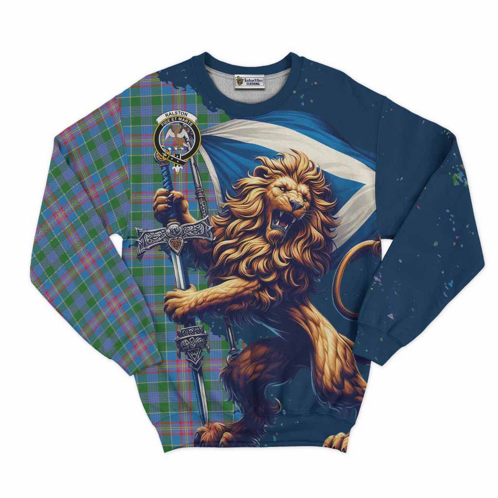 Tartan Vibes Clothing Ralston Tartan Family Crest Sweatshirt with Scottish Majestic Lion