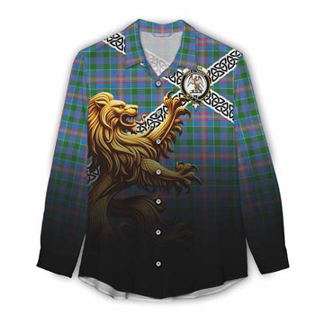 Ralston Crest Tartan Women's Casual Shirt with Golden Lion Emblem Celtic Style
